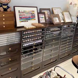 Mostrador/vitrina de madera maciza estilo vintage color nogal para salón de uñas, gabinete de almacenamiento de esmalte de uñas, gabinete para esmalte de gel para salón de uñas - Product Image 1