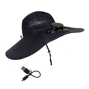 Ngoài trời rộng vành Sun hat với 2 quạt năng lượng mặt trời chất lượng cao <span class=keywords><strong>fan</strong></span> hâm mộ năng lượng mặt trời hat với USB sạc cho câu cá đi bộ đường dài săn bắn phụ kiện - Product Image 2