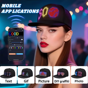 Casquette de baseball LED avec contrôle par application USB, Bluetooth, rechargeable, panneau d'affichage de messages défilants, casquette lumineuse tendance - Product Image 5