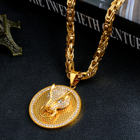 Vente en gros Bijoux en acier inoxydable plaqué or 18 carats avec pendentif tête d'animal et de panthère 3D pour hommes