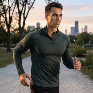 <span class=keywords><strong>Maglia</strong></span> Sportiva da Uomo con Zip a un Quarto e Maniche Lunghe, Personalizzabile con Logo OEM, 180GSM, Asciugatura Rapida, Vestibilità Slim, per Corsa, Palestra e Fitness, Vendita all'Ingrosso - Product Image 2