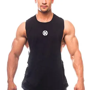 Man Training Crop Tops Fitness Bodybuilding Lower Cut Armholes Vivid Vest Muscle Singlets 100% Cotton Mens Oversized Tank Top