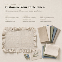 Serviette en lin 100% à bords volantés, faite à la main, teinte unie, réutilisable, lavable en machine, broderie personnalisée pour la maison, le restaurant, les fêtes