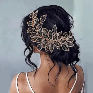 Alloy Leaves Hair Accessories Bridal Hair Comb Vine Headband Rhinestone Wedding Bride Headpiece Head Piece Princess Hair Jewelry