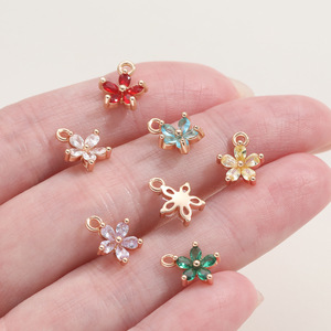 Flower Shape Zircon Inlaid Copper Charm Pendant For DIY Jewelry Making Accessory Unisex Everyday Wear Bezel Setting Charms - Product Image 4
