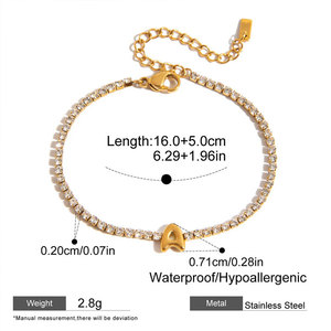 Pulsera de tenis de circonitas pequeña y delicada, ajustable, chapada en oro de 14k y 18k, de acero inoxidable 316L que no se deslustra, con letra pequeña. - Product Image 6