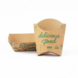 Custom Printed Eco Friendly Disposable Kraft Pulp Snack Waffle Fried Chicken Fries Burger Packaging Food Paper Boat Hot Dog Tray