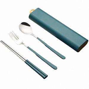 Ensemble de couverts de voyage réutilisables en acier inoxydable 18/10 pour étudiants, baguettes portables et cuillères de service avec boîte - Product Image 1