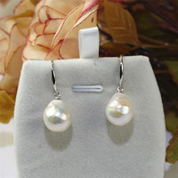 Boucles d'oreilles en forme de goutte d'eau, edison, blanc, baroque, grande taille, argent 925, eau douce naturelle, perles authentiques, 11-12mm