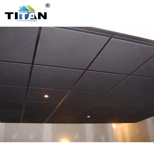 Panneaux de Plafond Acoustiques Insonorisés Suspendus Panneaux de Plafond en Fibre Minérale Noire Carreaux de Plafond Pendants 2x4