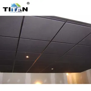 Painéis De Teto Acústicos Insonorizados Suspensos Placa De Teto De Fibra Mineral Preta Telhas De Teto 2x4