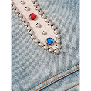 Wholesale Custom Double Knee Jorts Baggy Metal <b>Stud</b> Gem <b>Men</b> Jeans Shorts Fashion Vintage Streetwear Denim Shorts <b>Men</b> - Product Image 6
