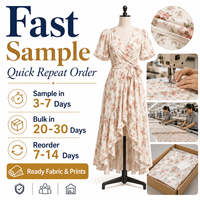 Vestido Cruzado Floral de Viscosa Premium para Mujer, Cuello en V, Manga Abullonada, Calidad Boutique, Fabricación con Estampado Personalizado, MOQ 50 Piezas, Muestra en 7 Días