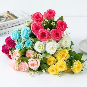 Yiwu कृत्रिम गुलाब सोने के निर्माताओं सस्ते बंडल थोक घर शादी की सजावट सिमुलेशन फूल लिंग लांग गुलाब