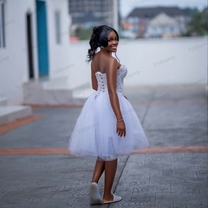 Vestidos de <span class=keywords><strong>Novia</strong></span> Africanos para Mujeres Jóvenes, con Apliques, Escote Corazón, Perlas, Línea A, Tul, Vestido Corto de Compromiso, Personalizado - Product Image 6