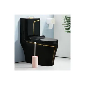 Ortonbath bóng màu đen với dòng vàng Trung Đông nhà vệ sinh thiết bị vệ sinh nhà vệ sinh nhỏ Ghế Siphon một mảnh gốm WC nhà vệ sinh