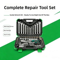 Ensemble d'outils de réparation transfrontalier de 61 pièces : Clé à cliquet, douilles et embouts hexagonaux