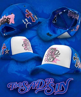 Topi Trucker Rhinestone Too Sad to Sin Chicano Bordir 3D Salib Bintang Jaring Gorras Original Distressed Curved Brim Baseball Cap