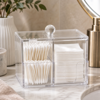 Organisateur de coton-tiges en acrylique personnalisé, boîte de rangement transparente pour salle de bain avec couvercle, étui de rangement pour coiffeuse, étui à couvercle avec logo OEM imprimé