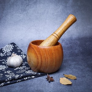 Mortier et pilon en bois massif pour écraser l'ail, outil manuel pour herbes et épices de cuisine - Product Image 2