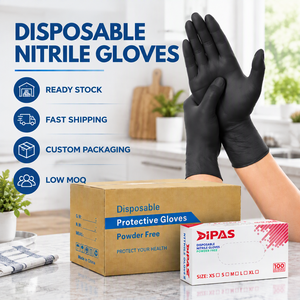 Guanti Monouso Dipsi in Nitrile Nero, Impermeabili, Senza Polvere, Resistenti agli Agenti Chimici, Protezione per le Mani - Product Image 1
