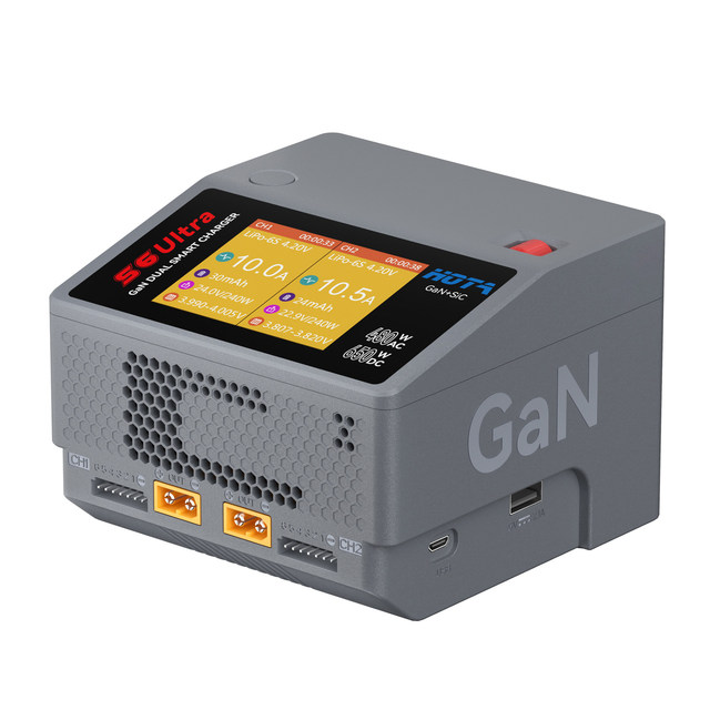 HOTA S6 Ultra Gallium Nitride AC/DC 480W/650W AC100-240 DC 5V 2.1A Dual-Channel Smart FPV Battery Charger