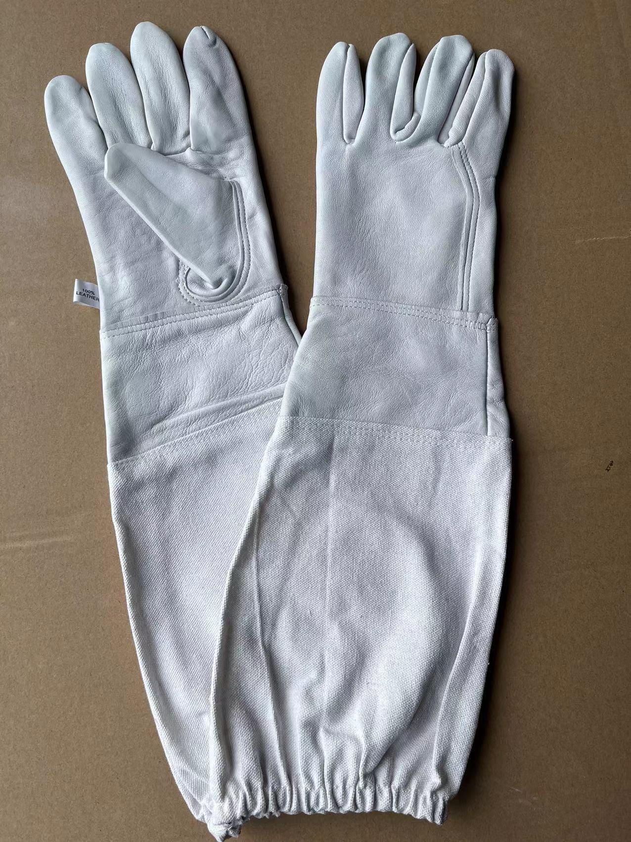 Thick Canvas And Mesh Longsleeve Sheepskin Beekeeping Gloves With Breathable Layer