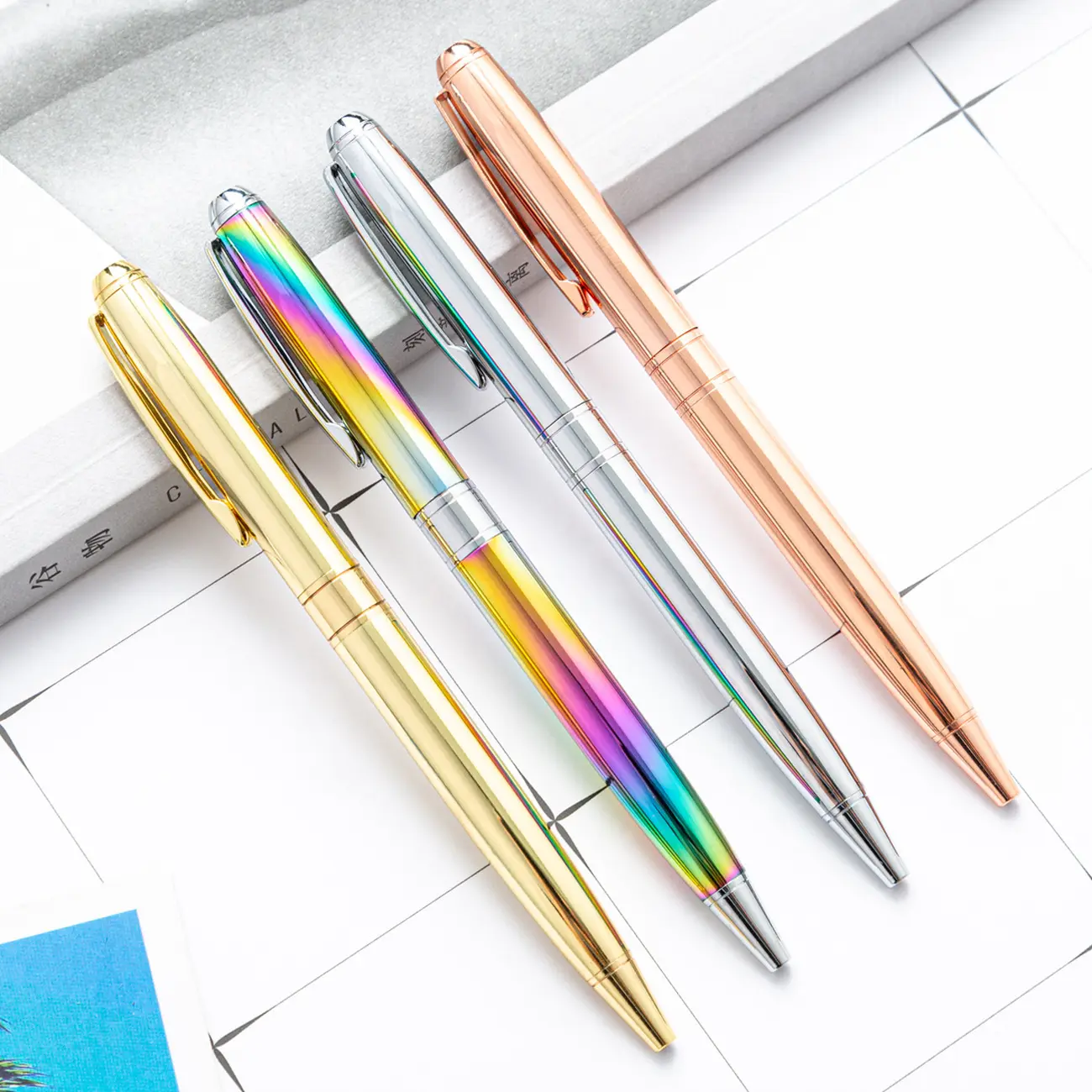 Rainbow plated ballpoint metal pen Rotating signature Hotel office gift pen