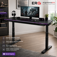 Bureau debout électrique avec éclairage RGB, hauteur réglable, bureau de travail avec plateau en fibre de carbone, contrôle par mémoire