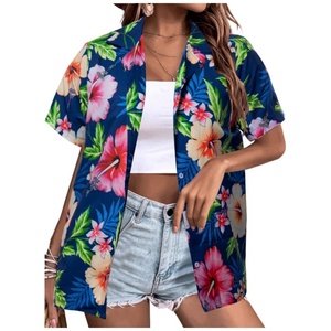 Vintage Summer <b>Women</b> <b>Hawaiian</b> <b>Shirt</b> Soft Cool Hawaii <b>Shirts</b> Floral Tropic Print V Neck Blouse Short Sleeve Button Front Logo - Product Image 4