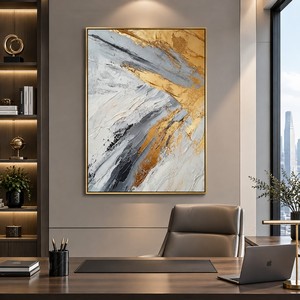 Dipinto a Mano Originale Grigio e Oro, Arte Astratta di Lusso su Tela, Pittura Moderna Testurizzata per Casa, Hotel, Camera da Letto, Dimensioni Personalizzabili - Product Image 2