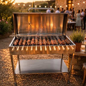 Parrilla Cipriota de Lujo, Asador Griego para Exteriores de Acero Inoxidable, 15 Brochetas, Parrilla Giratoria Automática con Tapa, Combustible de Carbón/Leña, 3-5 Personas - Product Image 5