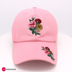 หมวกปักลายดอกไม้ผ้าทอลายทแยง6แผง - Product Image 1