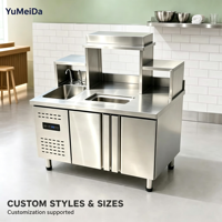 Table de préparation pour bubble tea avec réfrigérateur ou congélateur intégré pour les magasins de boissons, cafés, bars à jus, taille et style personnalisés