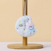 En gros, Mini porte-clés peluche rose en forme de lune, doux et rembourré, avec petit lapin, pour boutiques de cadeaux, prix de machines à griffes, ventes en gros