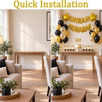 Ensemble de décoration Umrah Mubarak de 49 pièces, bannière de fête, décorations noires et dorées pour le Ramadan, ballons étoiles pour la décoration du Ramadan