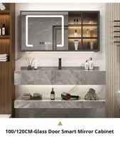Ensemble de meuble-lavabo mural moderne à double étagère en marbre gris pleine dalle avec armoire miroir LED pour projets hôteliers et villas