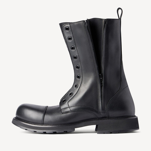 <span class=keywords><strong>Bottines</strong></span> sculpturales à bout rond pour femmes, talon bloc bas, double fermeture éclair latérale, mi-mollet, en microfibre, style motard, vente en gros OEM ODM - Product Image 1