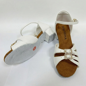 Scarpe da Ballo Latino per Bambine in Pelle PU Bianca con Logo Personalizzato, Tacco Basso, per Danza da Sala e Salsa, con Fibbia Decorata - Product Image 6