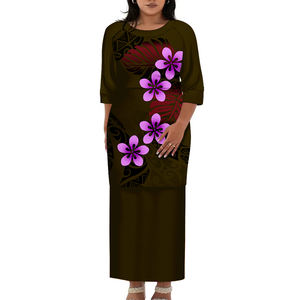 Personalizado nuevo Samoan estampado polinesio Puletasi media manga cuello redondo vestido de gran tamaño señoras largo Maxi Vestido <span class=keywords><strong>2</strong></span> piezas conjunto trajes - Product Image 2