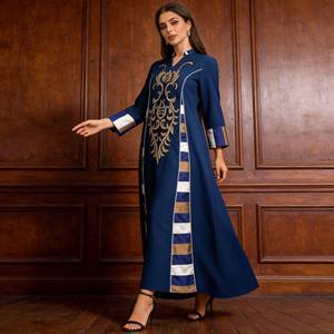 Nouvelle robe Abaya élégante en polyester patchwork pour femmes musulmanes, fournisseur en gros OEM personnalisé - Product Image 2