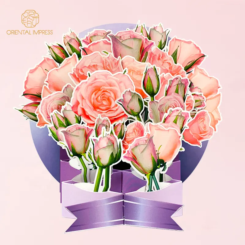 2023 Baru Romantis 3D Pop Up Rose Bouquet Kartu Ucapan dengan Ucapan Teks Tongkat Tanda dan Amplop