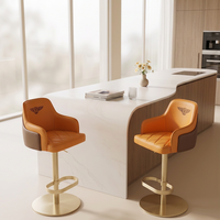 Chaise de bar ergonomique à siège incurvé, pivotante, réglable en hauteur, avec base en métal robuste et assise en cuir rembourrée pour îlot de cuisine