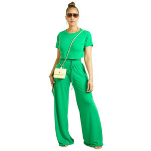 Canal prêt à expédier à manches courtes femmes correspondant haut court et pantalon à jambes larges ensemble avec poches <span class=keywords><strong>Cargo</strong></span> tenues d'été 2024 - Product Image 4