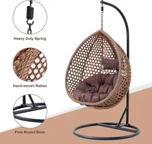 Outdoor Backyard Swings Patio Garden Furniture Rattan Egg Swing Chair With Stand Hanging Chair