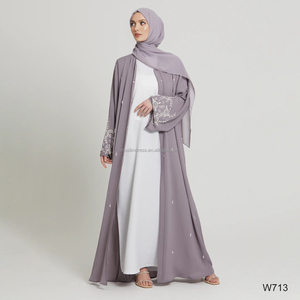 Ensemble Abaya et <span class=keywords><strong>Hijab</strong></span> 2 Pièces Perlé Islamique Aï<span class=keywords><strong>d</strong></span> Ramadan pour Femme – <span class=keywords><strong>Robe</strong></span> Abaya Ouverte Texturée et Ornée de Qualité Supérieure – Vente en Gros - Product Image 6