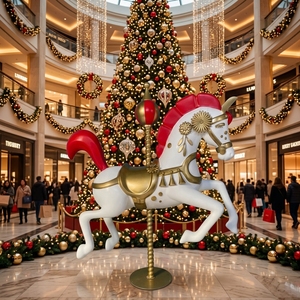 Scultura Professionale Standard di <span class=keywords><strong>Cavallo</strong></span> da Giostra in Fibra di Vetro, <span class=keywords><strong>Cavallo</strong></span> a Grandezza Naturale di Lusso per Decorazioni Natalizie nei Centri Commerciali - Product Image 1