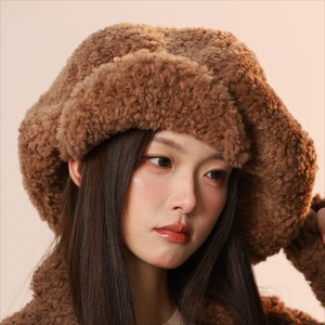 <b>Teddy</b> Fleece Beret For <b>Women</b> Brown Winter Warm Hat With Thickened Fabric And Octagonal Design For Fashionable Look - Product Image 3