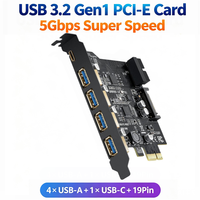 بطاقة توسعة PCI-E x1 إلى USB 3.2 Gen 1 Type-A Type-C بسرعة 5 جيجابت في الثانية، محول PCIe إلى USB 3.0 Type C Type A مع موصل داخلي 19-سن.
