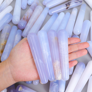 Tự nhiên màu xanh Chalcedony massage thanh đá quý Cây Đũa phép pha lê chữa bệnh đá mắt gua SHA con lăn mặt bấm huyệt công cụ để bán - Product Image 2